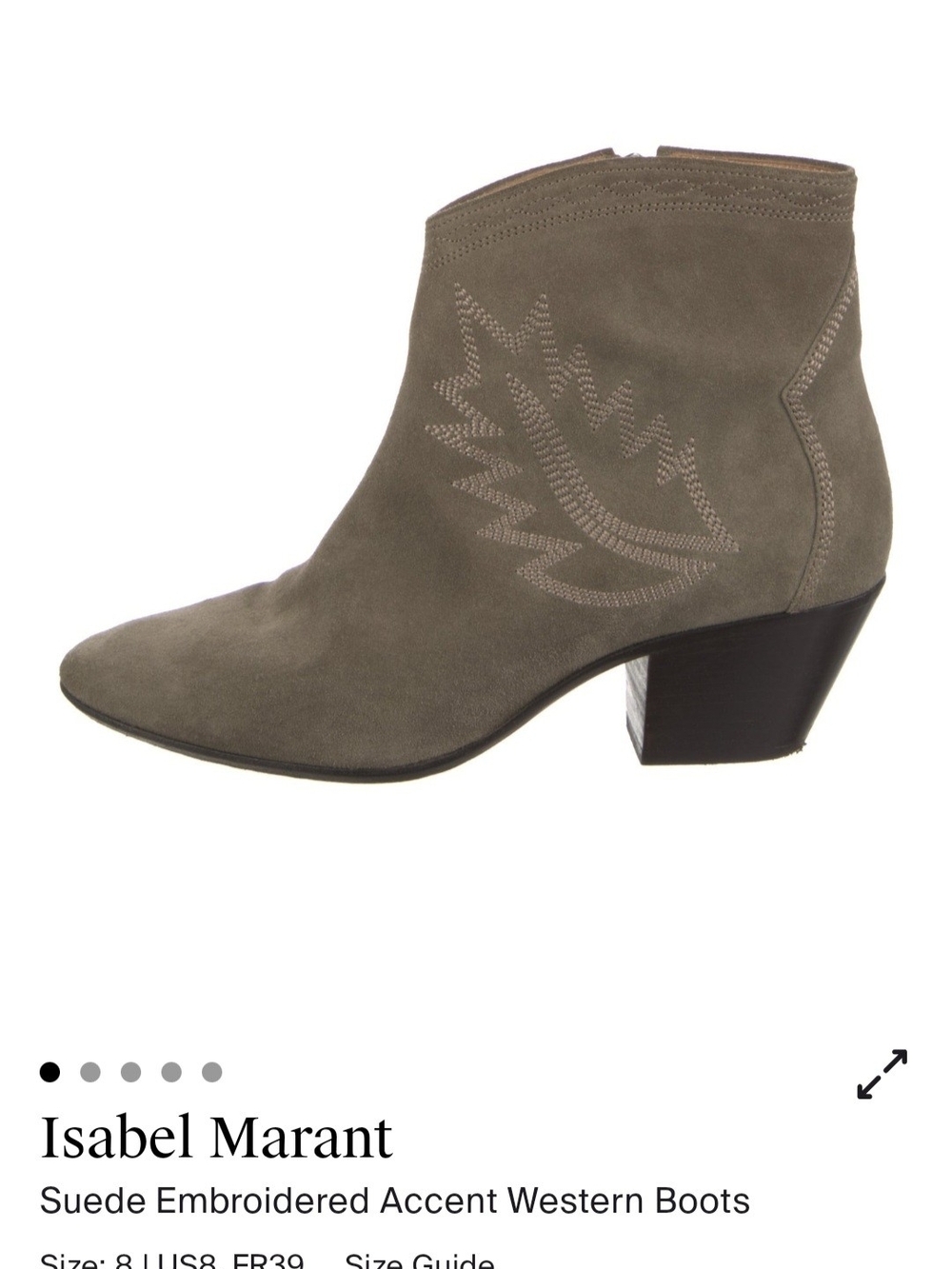Isabel Marant Taupe Suede Embroidered Western Ankle Boots